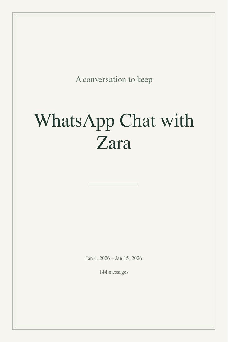 Decorative Book cover titled WhatsApp Chat with Zara